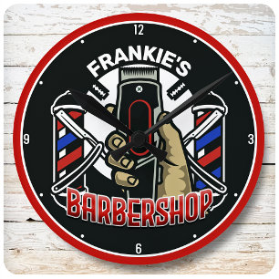 Custom NAME Retro Barber Shop Pole Barbershop Runde Wanduhr