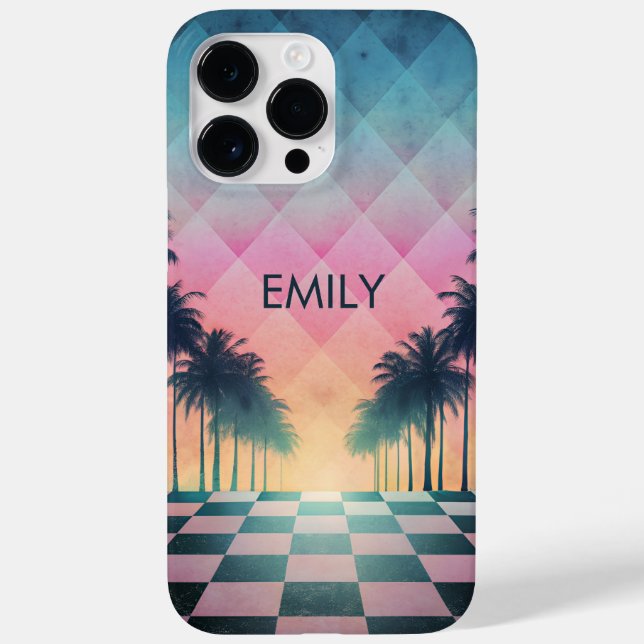 Custom Name Retro Synthwave Sunset Palm Trees Case-Mate iPhone Hülle (Rückseite)