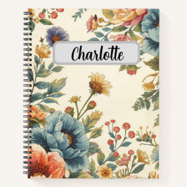 Custom name retro vintage flowers design  notizbuch