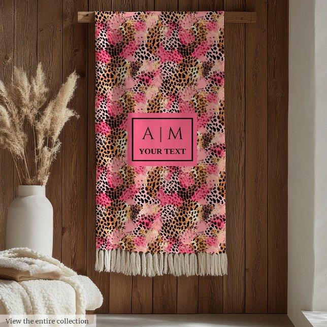 Custom name  rose gold watercolor leopard skin fleecedecke (Custom name rose gold watercolor leopard skin Fleece Blanket)