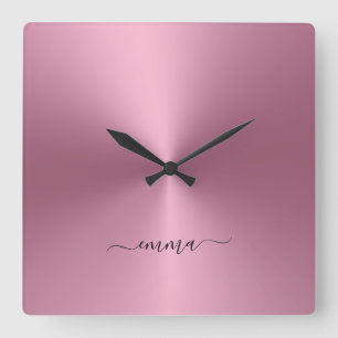 Custom Name Rosegold Metallic Style Acrylic Quadratische Wanduhr