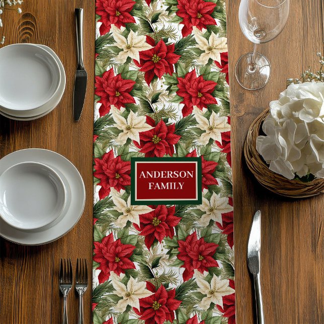 Custom Name Runner Chic Red Green Holiday Look Mittelgroßer Tischläufer (Custom Name Runner Chic Red Green Holiday Look)
