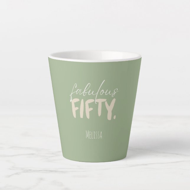 Custom Name - Sage Green Beige Fifty Latte Mug Milchtasse (Vorderseite)