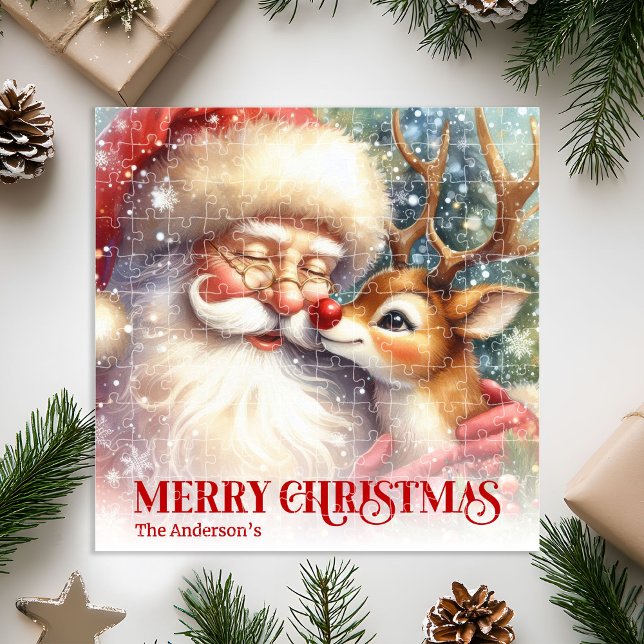 Custom Name Santa Rudolph Christmas Jigsaw Kids Puzzle (Custom Name Santa Rudolph Christmas Jigsaw for Kids)