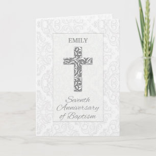 Custom Name Seventh Anniversary Baptism Blessings Karte