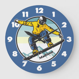 Custom name SNOWBOARDER Große Wanduhr