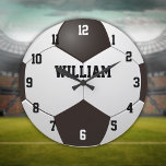 Custom Name Soccer Football Große Wanduhr<br><div class="desc">Personalized name soccer clock. Designed by Thisisnotme©</div>