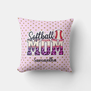 Custom Name Softball Mom Pink and Gold Polka Dot Kissen