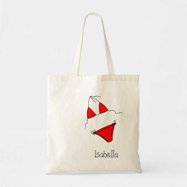 Custom Name Summer Beach Bag Minimal Line Art Tragetasche (Vorne)