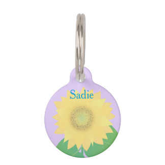 Custom Name, Sunflower Round Pet Dog ID Tag Haustiermarke