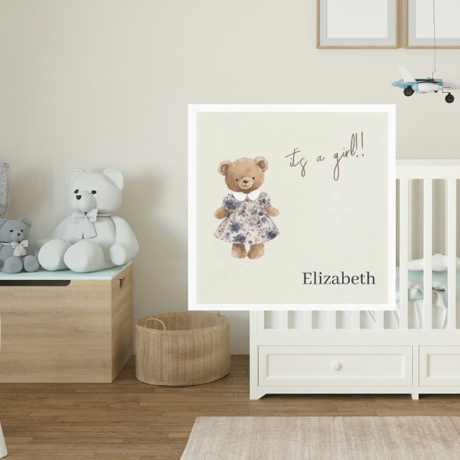 Custom Name Teddy Bear It's a Girl Baby Shower Serviette (Von Creator hochgeladen)