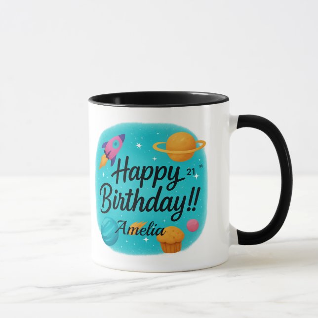 Custom Name Turquoise 21st Birthday Tasse (Rechts)