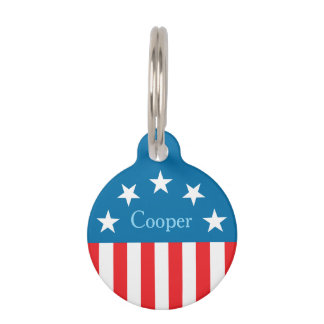 Custom Name, USA Flag Stars Stripes Pet ID Tag Haustiermarke