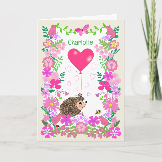 Custom Name Valentine with a Cute Hedgehog Karte (Vorderseite)