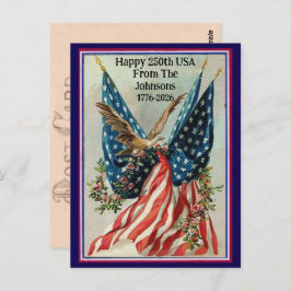 Custom Name Vintage Fourth of July Patriotic Flag Postkarte