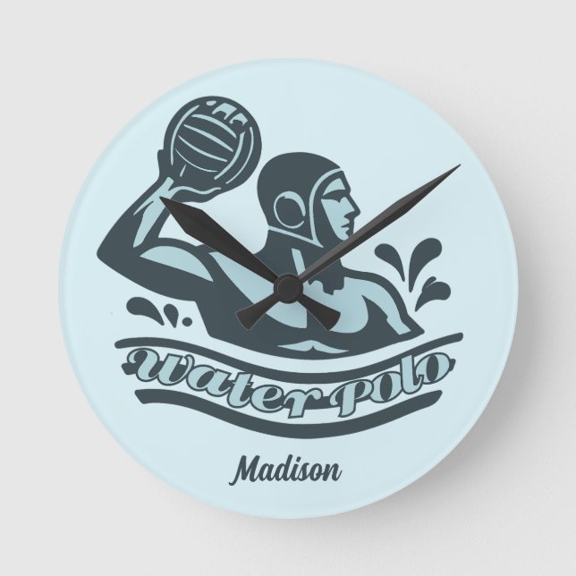 Custom Name Water Polo Runde Wanduhr (Vorderseite)