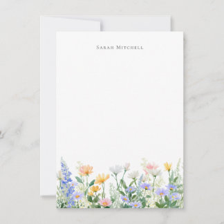 Custom Name Watercolor Garden Floral Note card Mitteilungskarte