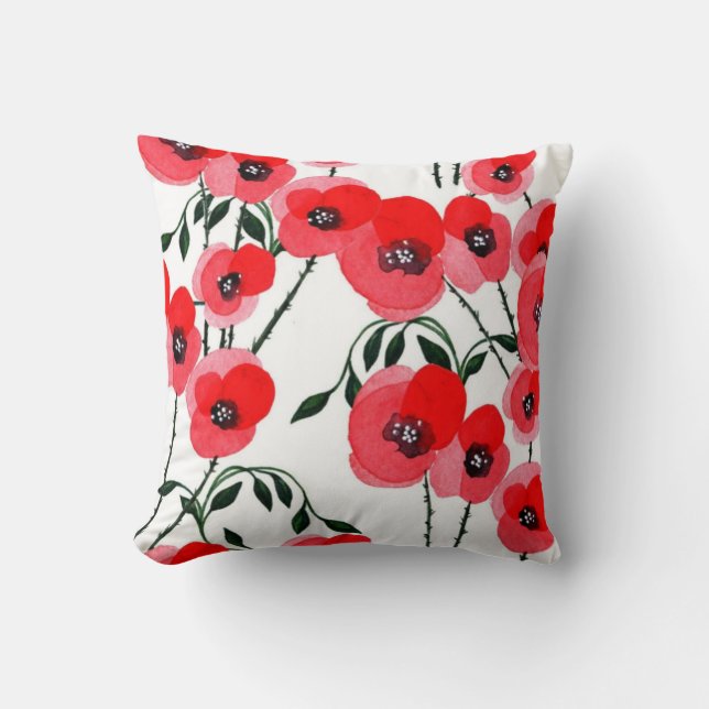 Custom name watercolor poppy flowers botanical kissen (Vorderseite)