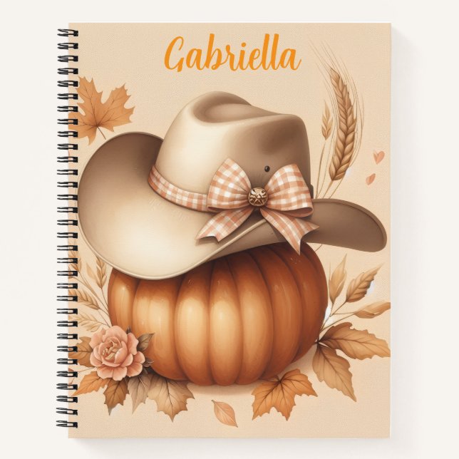 Custom name Western themed hat, pumpkin  Notizbuch (Vorderseite)
