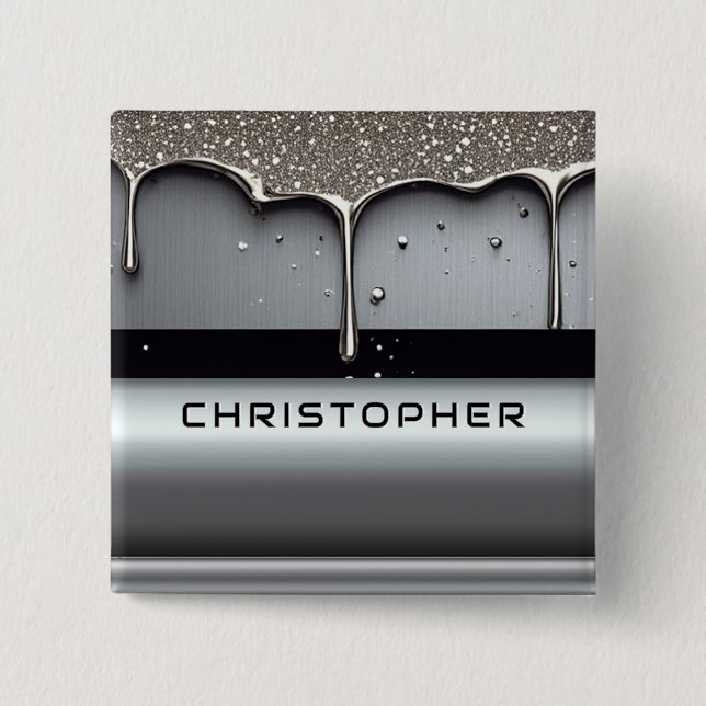 Custom Name With Dripping Liquid Metal Button (Vorderseite)