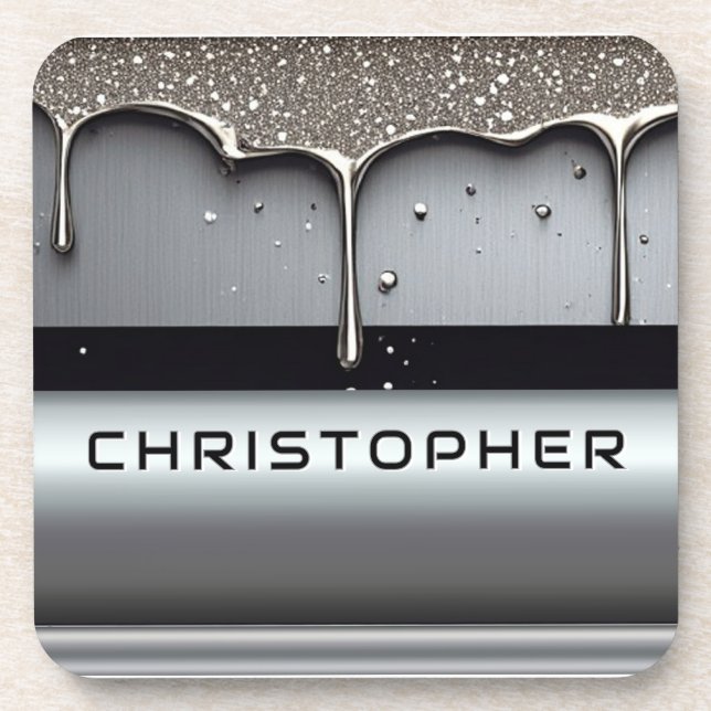 Custom Name With Dripping Liquid Metal Getränkeuntersetzer (Vorderseite)