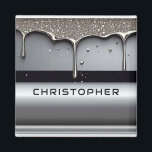 Custom Name With Dripping Liquid Metal Magnet<br><div class="desc">Polished chrome nameplate reading NAME with dripping liquid metal and strong reflective highlights. Embossed 3D typography on a sleek dark background evokes luxury,  modern branding,  industrial design and custom identity.</div>