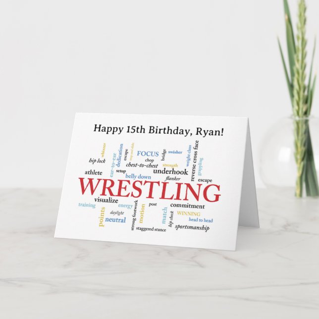 Custom Name Wrestling Birthday Word Cloud Karte (Vorderseite)