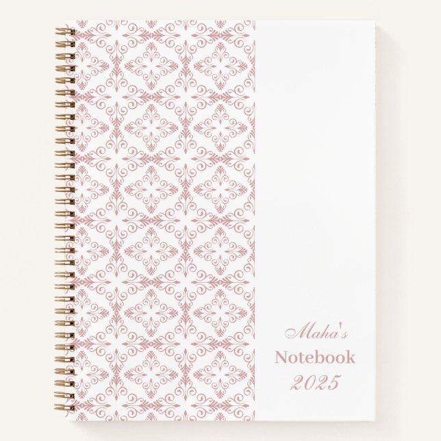 Custom Name & Year Dusty Rose Vector Pattern Notizbuch (Vorderseite)