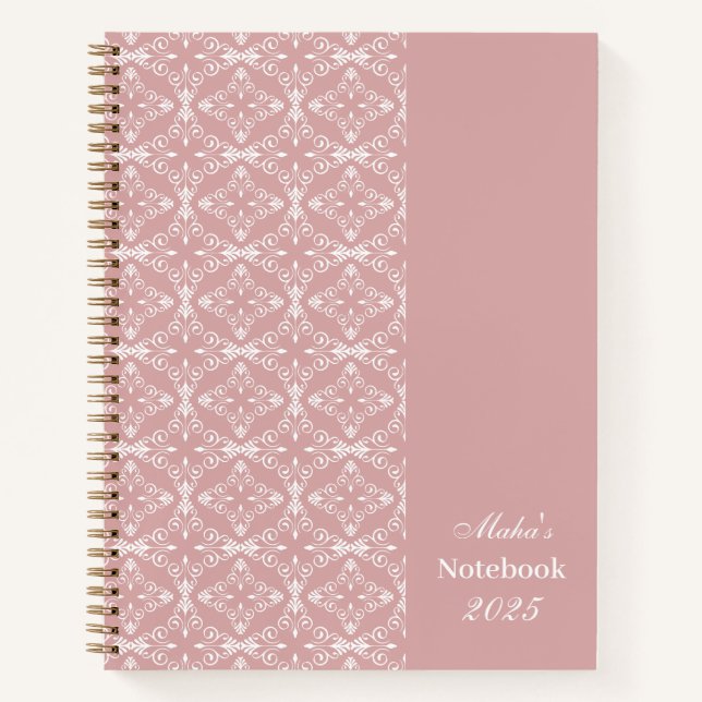 Custom Name & Year Dusty Rose Vector Pattern Notizbuch (Vorderseite)