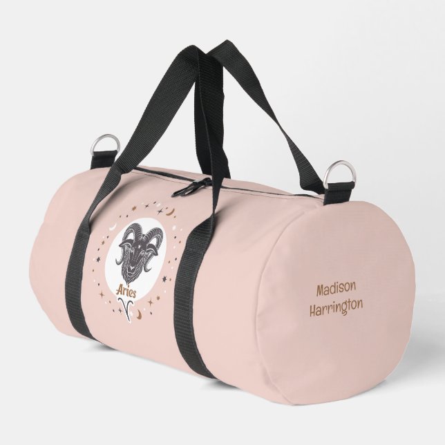 Custom Name Zodiac Sign Aries Duffle Bag (Linke Seite)