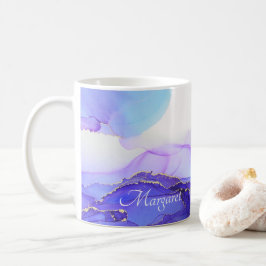 Custom Named Violet Blue Orange Alcohol Ink Art Kaffeetasse