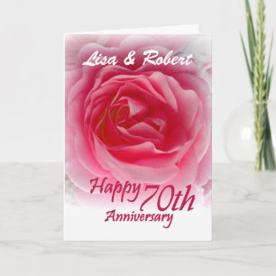 CUSTOM NAMES - 70th Anniversary with Pink Rose Karte