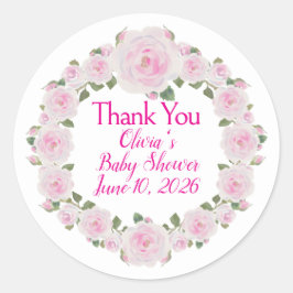 Custom Names, Date, Soft Pink Roses Wreath Sticker