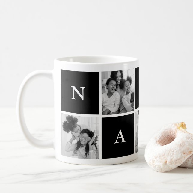 Custom Nanny Großmutter 5 Foto Collage Kaffee Kaffeetasse (Mit Donut)