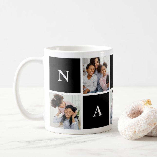 Custom Nanny Großmutter 5 Foto Collage Kaffee Kaffeetasse (Mit Donut)