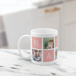 Custom Nanny Großmutter 5 Foto Collage Kaffeetasse<br><div class="desc">Mit diesem einfachen Design,  das fünf Ihrer Lieblings-Instagram-Fotos umfasst,  erstellen Sie einen Sake für Großmutter,  der in einem Collage-Layout mit abwechselnden Quadraten in pastellfarbenem Rosa angeordnet ist und "Nanny" ausdrückt. Personalisieren Sie Ihre Enkelkinder mit Lieblings-Fotos für ein wertvolles Geschenk für Kindermädchen.</div>