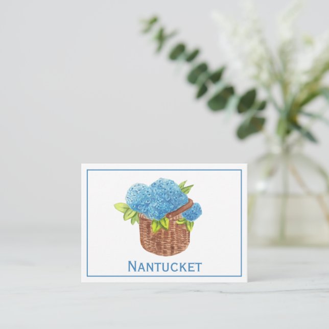 Custom Nantucket Basket Blue Hydrangeas Vielen Dan Mitteilungskarte (Stehend Vorderseite)