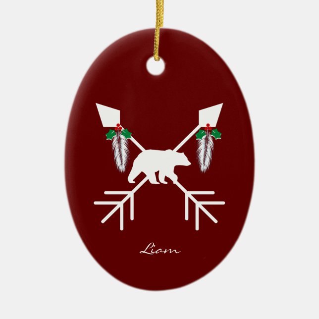 Custom Native American Bären Weihnachtsdekoratione Keramik Ornament (Vorne)