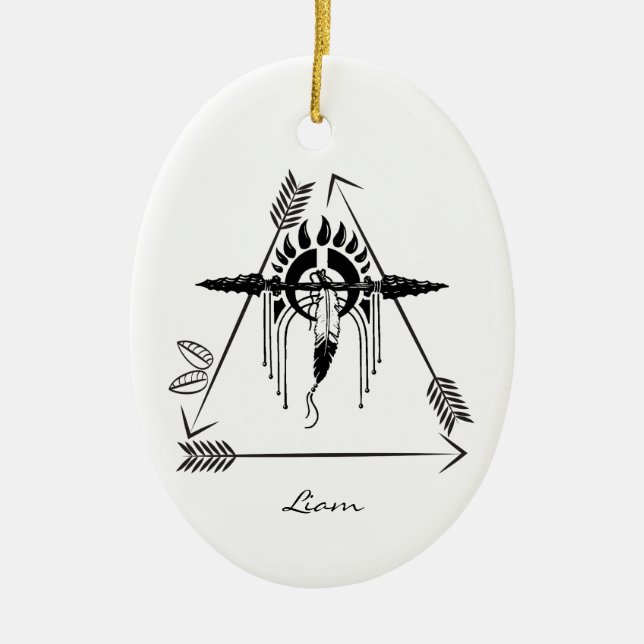 Custom Native American Lance Weihnachtsdekoratione Keramik Ornament (Vorne)