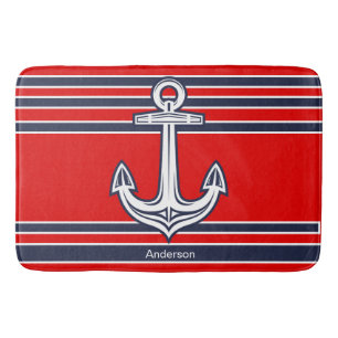 Custom Nauchor Bathroom Red Navy Blue Badematte