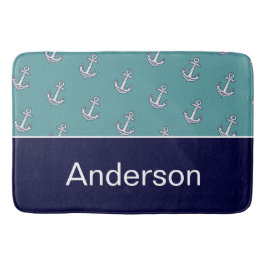 Custom Nautic Anchor Bad Aquamarin Navy Blue Bat Badematte