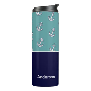 Custom Nautic Anchor Bad Aquamarin Navy Blue   Thermosbecher