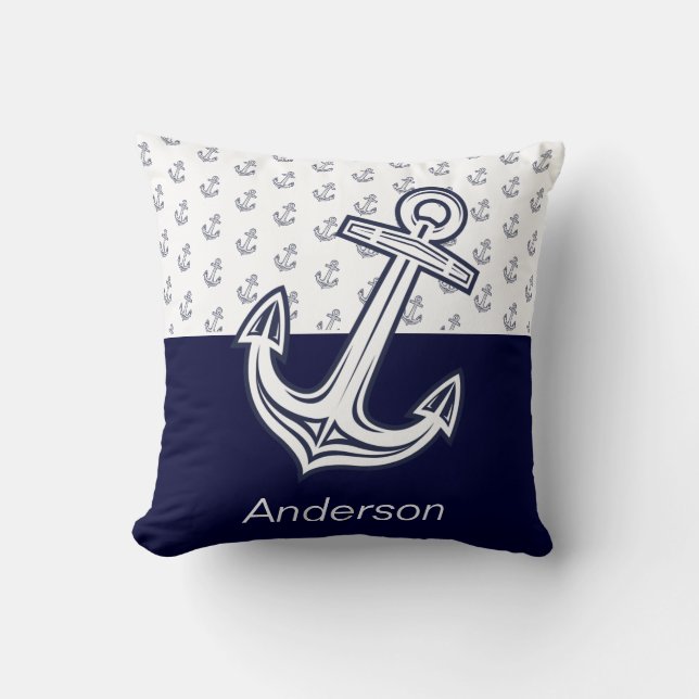 Custom Nautic Anchor Bad Navy Blue Kissen (Vorderseite)