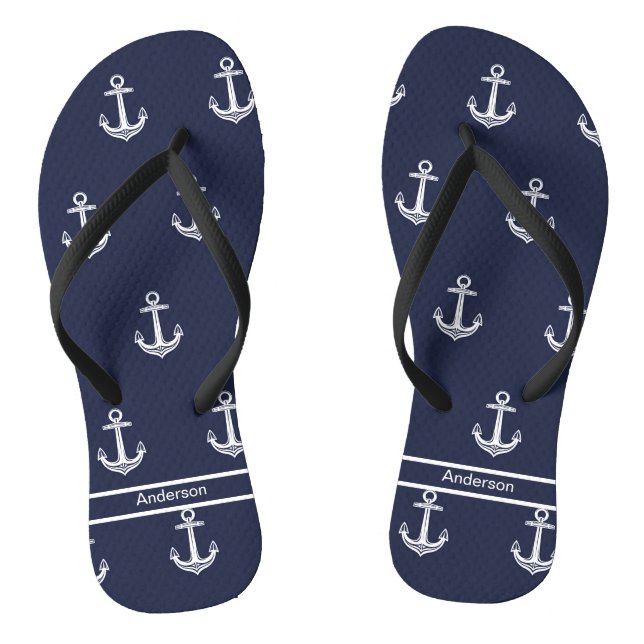 Custom Nautic Anchor Bad Ocean Navy Blau Flip Flops (Fußbett)