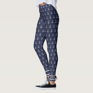 Custom Nautic Anchor Bad Ocean Navy Blau Leggings