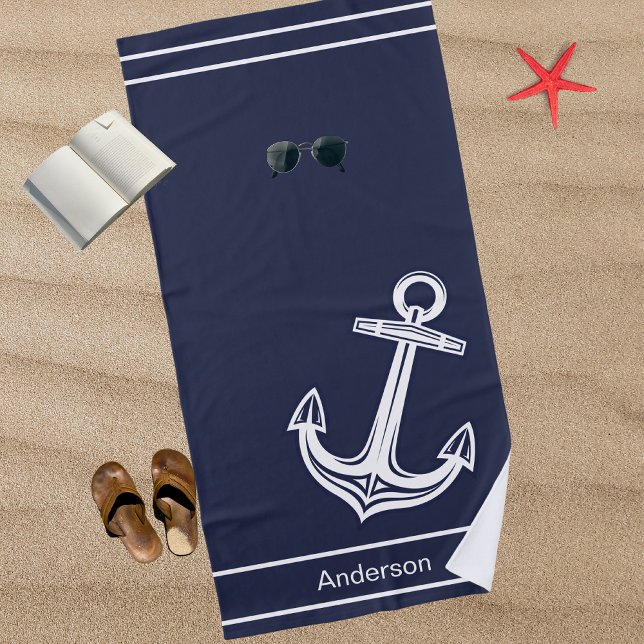 Custom Nautic Anchor Bad Ocean Navy Blau Strandtuch (Von Creator hochgeladen)
