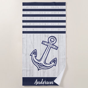Custom Nautic Anchor Bad Ocean Navy Blau Strandtuch