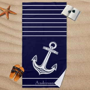 Custom Nautic Anchor Badezimmer Navy Blue Beach Strandtuch
