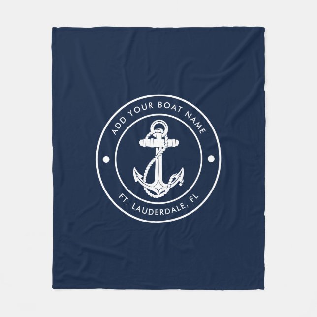 Custom Nautic Anchor Boat Name Navy Blue Boote Fleecedecke (Vorderseite)