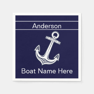 Custom Nautic Anchor Navy Blue n White Napkins Serviette